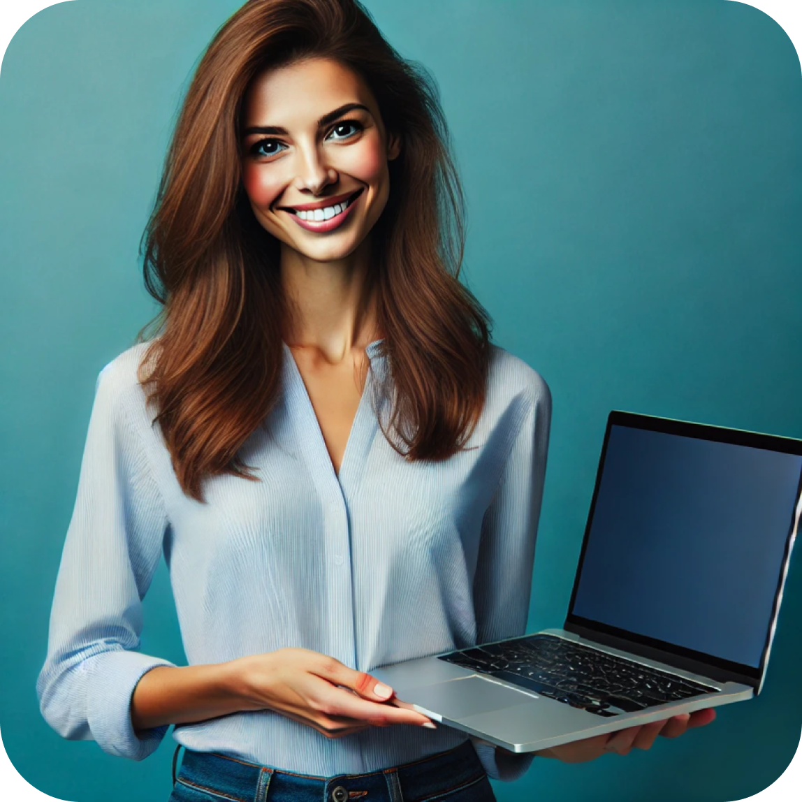 Persona con laptop fondo amarillo